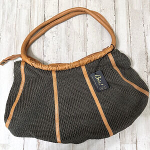 Brio! Woven Double Handle Hobo Bag Tote Purse Leather Trim Vintage Zipper NEW